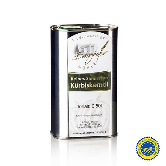 Pumpafröolja från Steiermark g.g.A., 100 % ren, Berghofer-Mühle, 500 ml