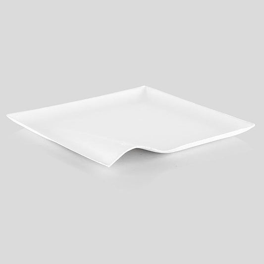 Engångstallrik "Wave", av sockerrörsfibrer, vit, fyrkantig med våg, 20,5x20,5 cm