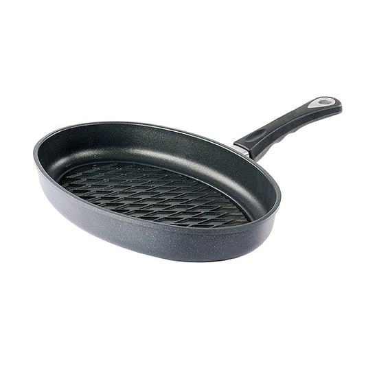AMT Gastroguss, grillpanna, oval, induktion, med BBQ-rombmönster 35x24 cm, 1 st