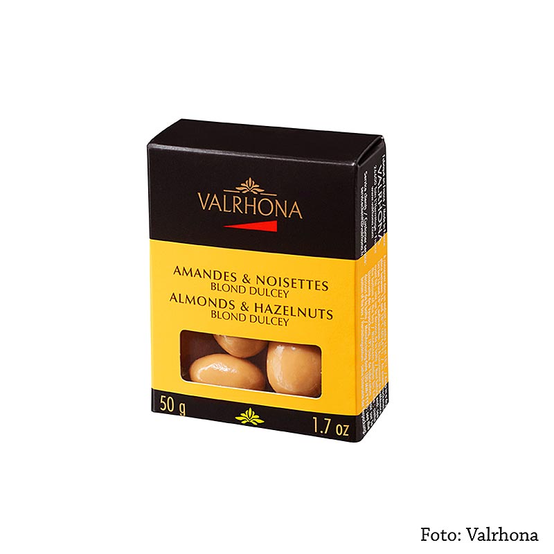 Valrhona Equinoxe-kulor – mandel/hasselnötter i Dulcey-choklad, 50 g