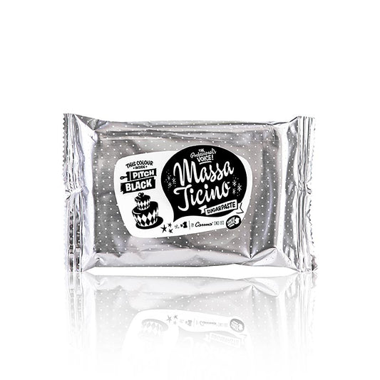Massa Ticino – tårtdekorationsmassa, Pitch Black, vegansk, AZO-fri, 250 g