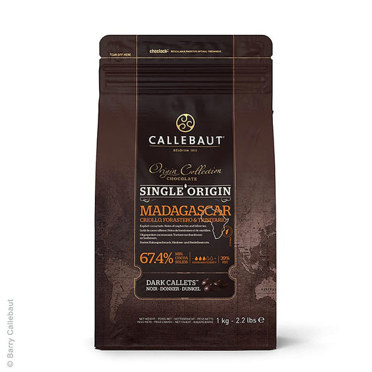 Origine Madagascar, mörk choklad, Callets, 67,4 % kakao, 2,5 kg