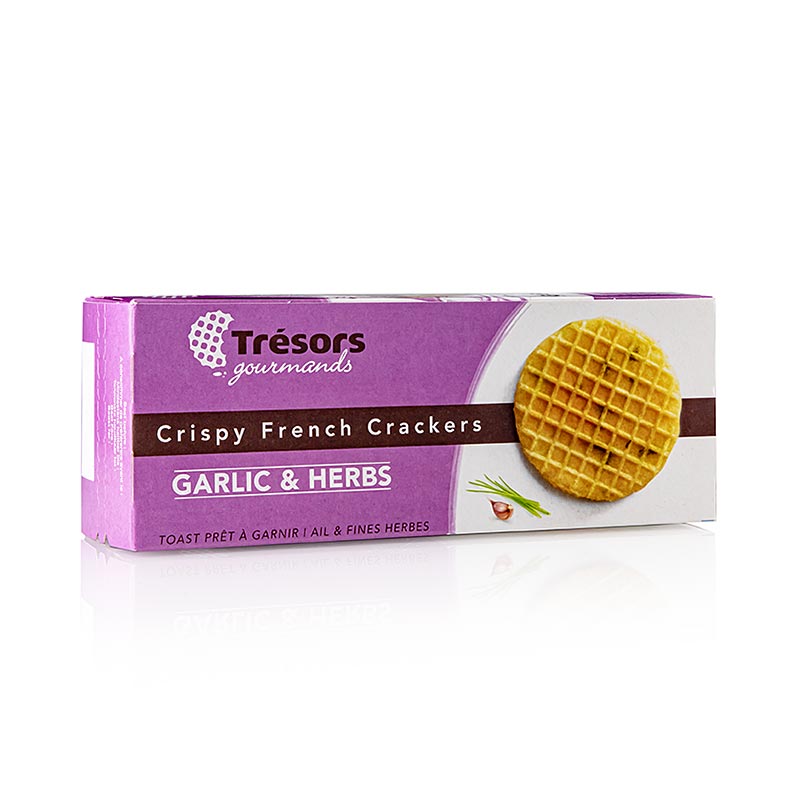 Barsnack Tresors – Krispiga franska mini-våffelkex med vitlök och örter, 95 g