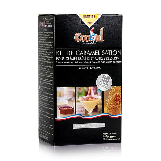 Cookal Crème brûlée-set vanilj, karamellisera med flamberingsessens, 50 portioner, 51 d