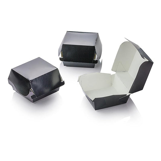 Hamburgar-kartonger "Mini", svarta, 90x80x50 mm, 100 % Chef, 100 st