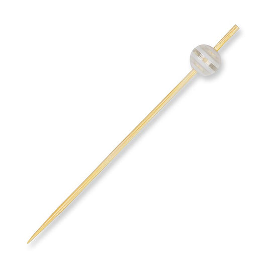 Träspett, med "kristallkula", klar/vit randig, 9 cm, 100 st