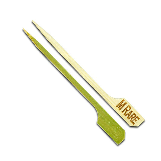 Bambuspinnar, med bladändar, med texten "M Rare", 9 cm, 100 st