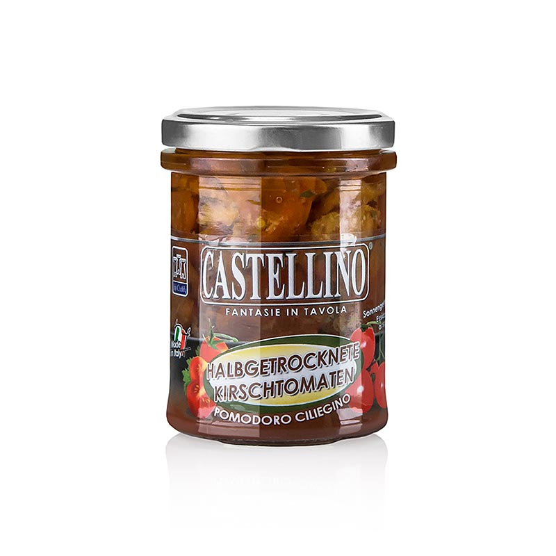 Inlagda halvtorkade körsbärstomater, i solrosolja, 180 g