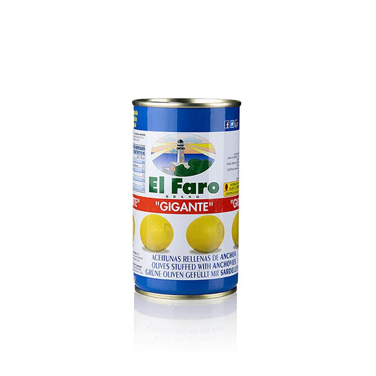 Gröna oliver, urkärnade, med ansjovis (sardeller) GIGANTE, El Faro, 350 g