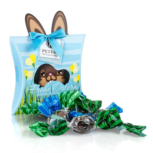 Påskpraliner "Glad påsk", inslagna tryffelägg, alkoholfri, Peters, 120 g