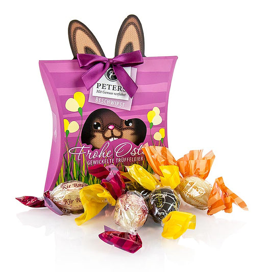 Påskpraliner "Glad påsk", inslagna tryffelägg, lätt alkoholhaltiga, Peters, 120 g