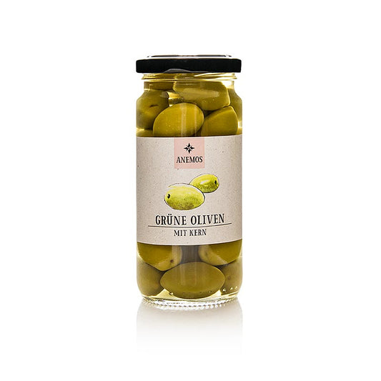 Gröna oliver, med kärnor, i saltlake, ANEMOS, 227 g