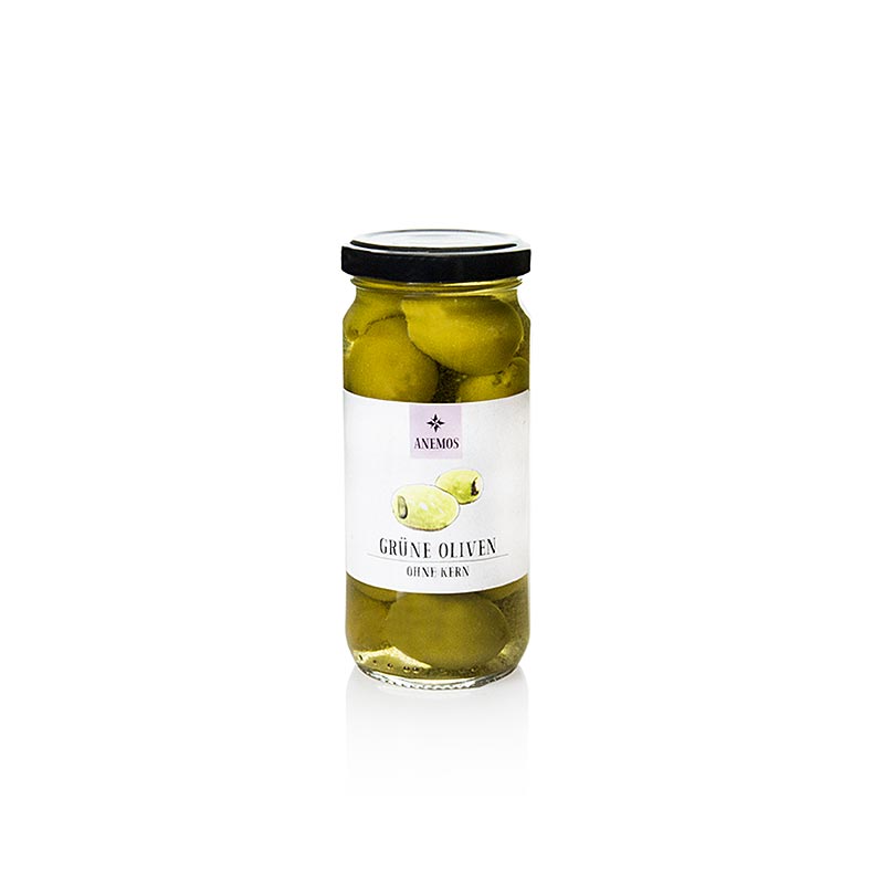 Gröna oliver, urkärnade, i saltlake, ANEMOS, 227 g