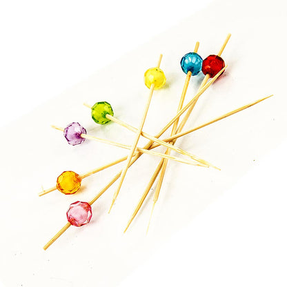Bambuspinnar, "Pearl", 12 cm, med färgglada, klara, runda pärlor, 40 st