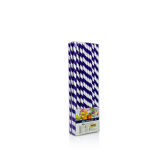 Engångssugrör av papper JUMBO "Ränder", lila-vita, 25 cm, 50 st