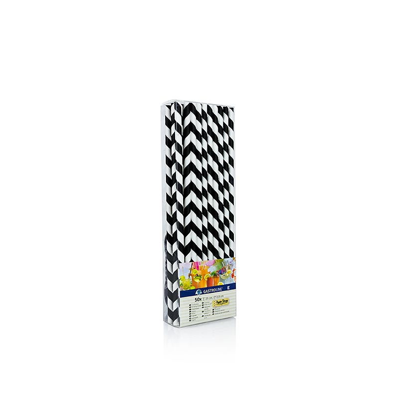 Engångssugrör av papper JUMBO "Streifen", svart-vita, 25 cm, 50 st