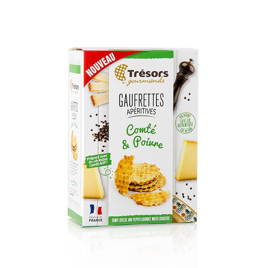 Barsnack Trésors – Gaufrettes, franska minivåfflor med Comté-ost och peppar, 60 g