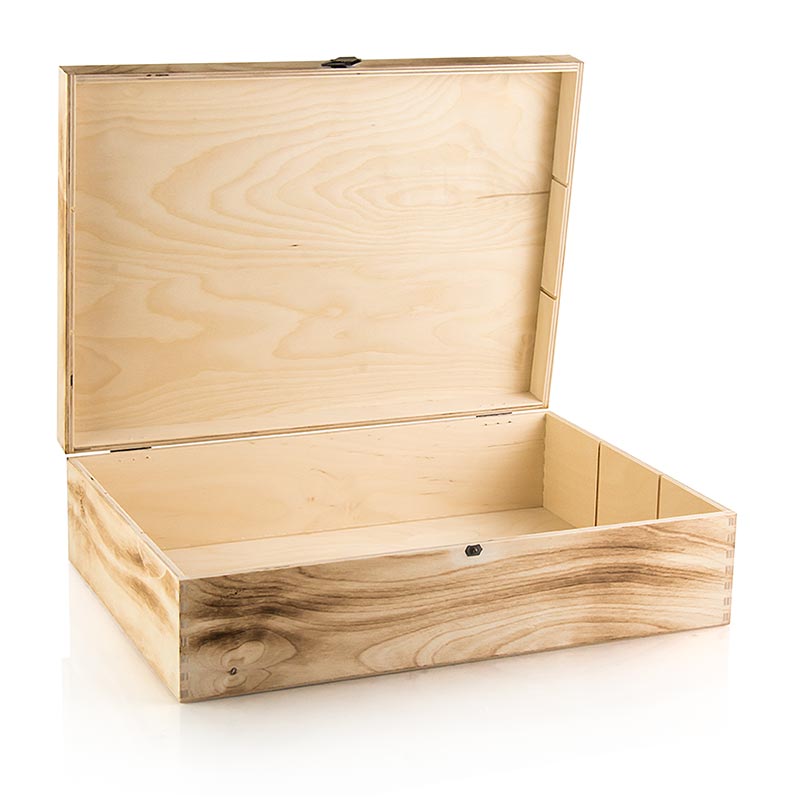 Vinpresentkartong "Flämmad trälåda", presentkartong med 3 flaskor, 370x258x98 mm