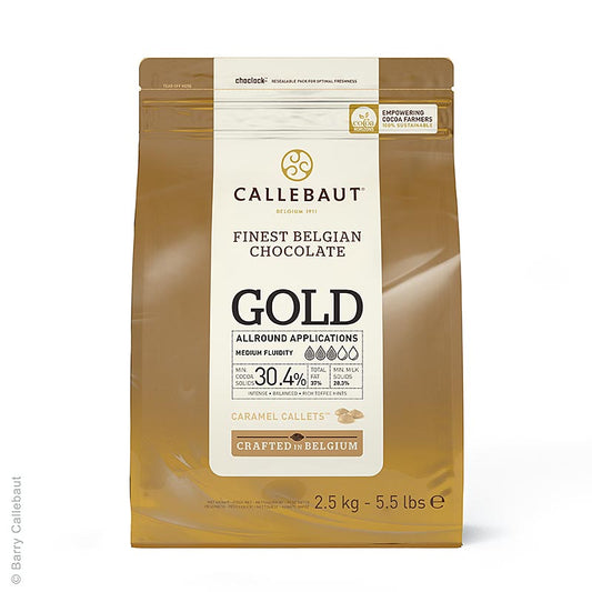 GOLD-choklad, med karamellton, Callets, 30,4 % kakao, 2,5 kg