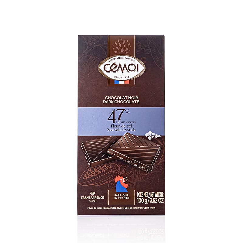 Chokladkaka mörk 47 % kakao, med Fleur de Sel, 100 g, Cémoi, 100 g