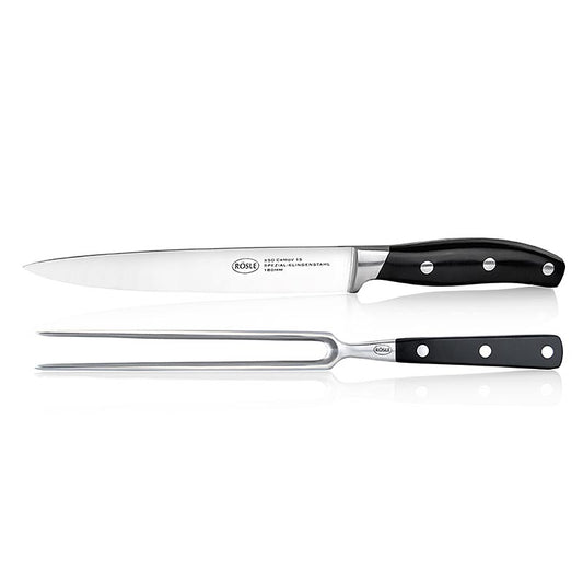 Rösle trancherbestick, köttgaffel (16 cm) och kniv (18 cm), 2 delar