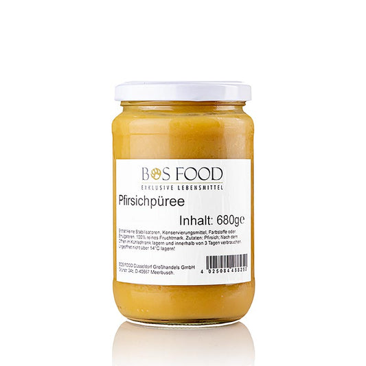 Puré/fruktkött – persika, vit, finpassad, 680 g