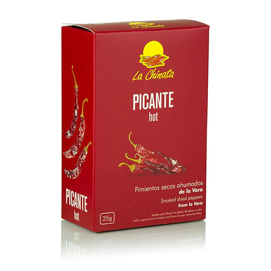 Torkade paprikor, rökta, starka, ca 5–7 st, La Chinata, 25 g