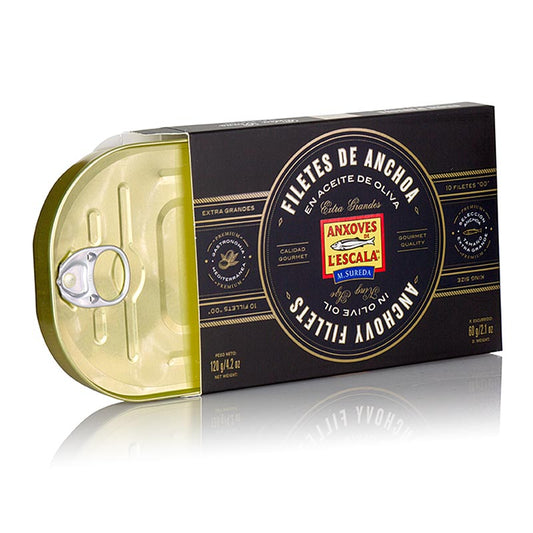 Ansjovisfiléer av premiumkvalitet, i olivolja, King Size, L´Escala, 120 g