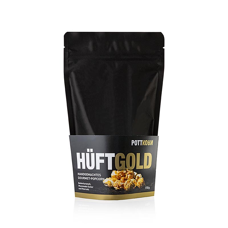 Pottkorn – Hüftgold, popcorn med smörkaramell, muscovadosocker, havssalt, 150 g