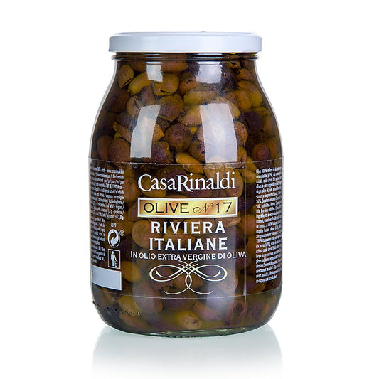 Svarta oliver, urkärnade (Snocciolate), i olivolja, Casa Rinaldi, 900 g