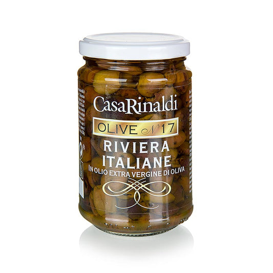 Svarta oliver, urkärnade (Snocciolate), i olivolja, Casa Rinaldi, 280 g