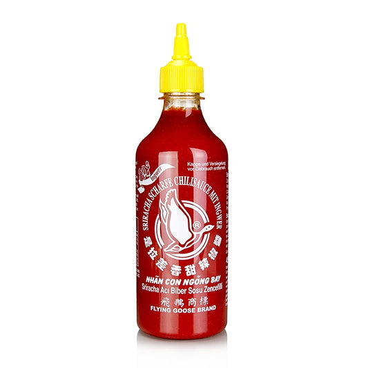Chilisås – Sriracha, stark, med ingefära, pressflaska, Flying Goose, 455 ml