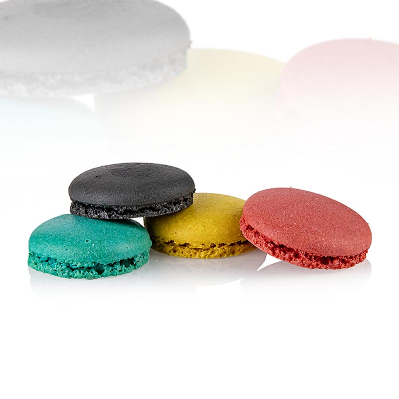 Macaronsblandning 2 (96 st vardera av svart, cassis, citron, turkos), ca Ø3,5 cm