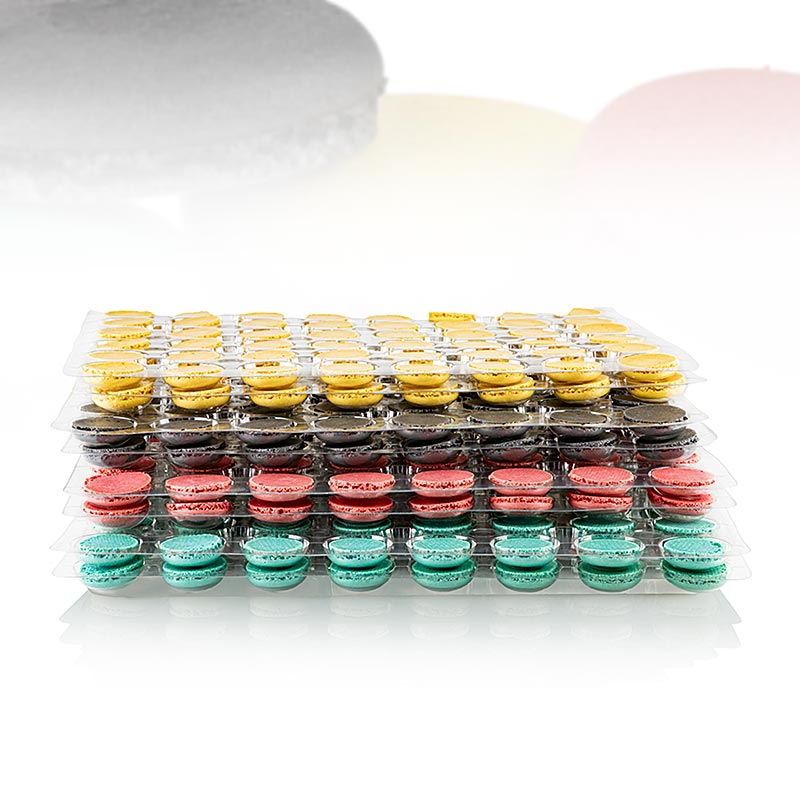 Macaronsblandning 2 (96 st vardera av svart, cassis, citron, turkos), ca Ø3,5 cm