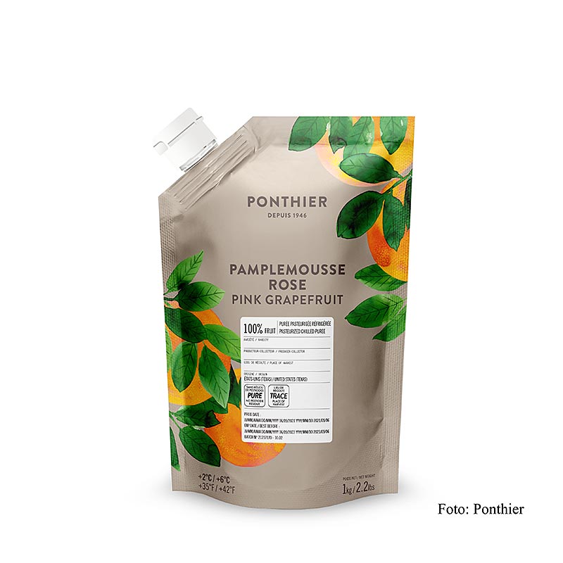 Ponthier Rosa grapefruktpuré, 100 % frukt, osötad, 1 kg