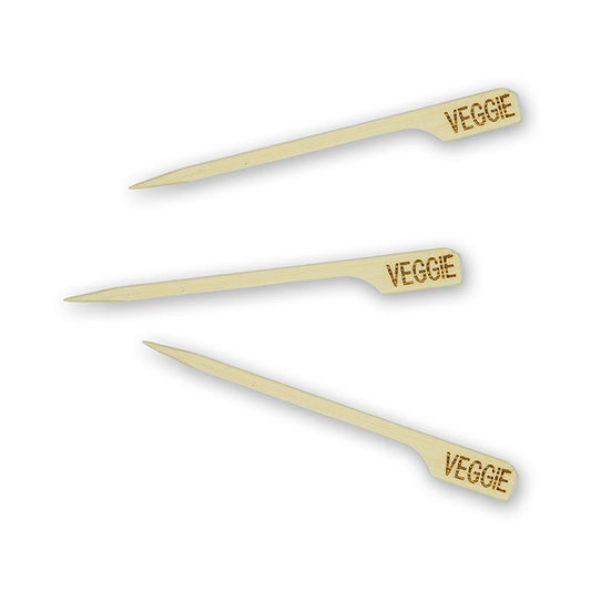 Bambuspinnar, med bladände, med texten "Veggie", 9 cm, 250 st