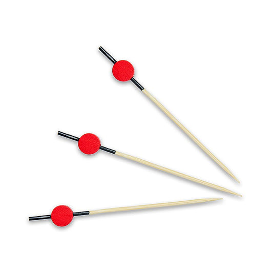 Bambuspinnar, med svartfärgad ände, röd skiva, 9 cm, 100 st