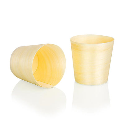 Engångs-timbale (mugg) av trä, Ø 5,5 cm, 6 cm hög (håller inte vätska), 50 st