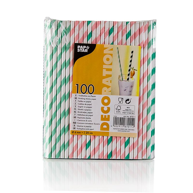 Engångssugrör av papper "Streifen", 4 färger, 20 cm, 100 st