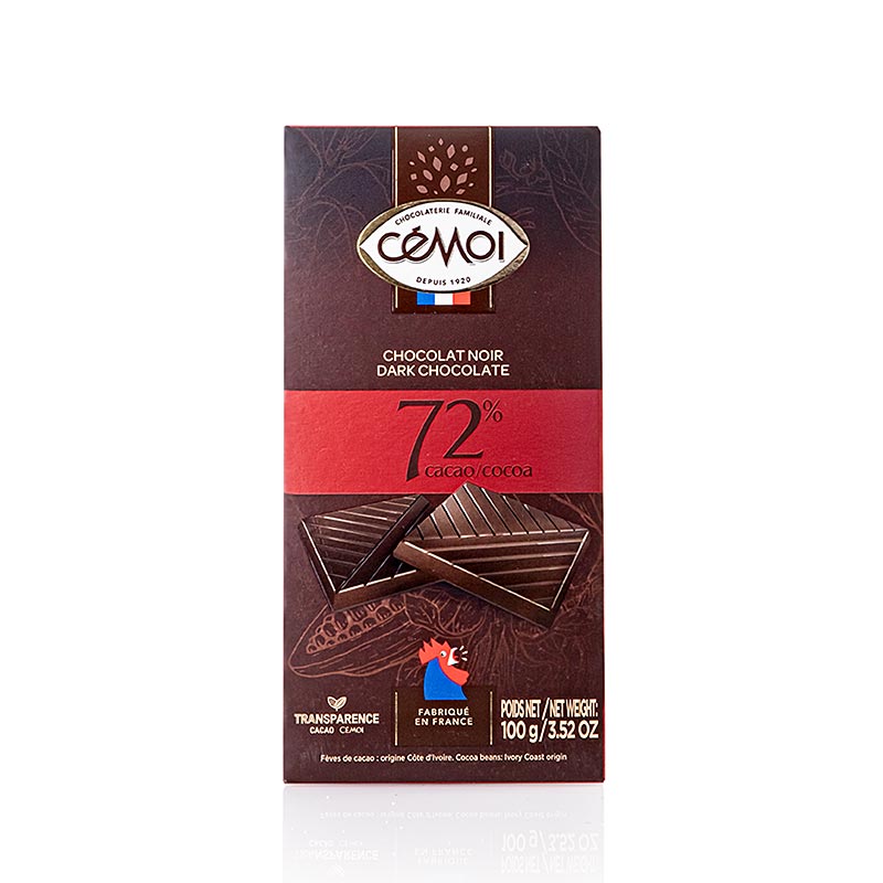 Chokladkaka – mörk choklad 72 % kakao, Cémoi, 100 g