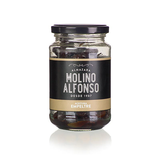 Svarta oliver, med kärna, Empeltre, naturliga, Molino Alfonso, 200 g