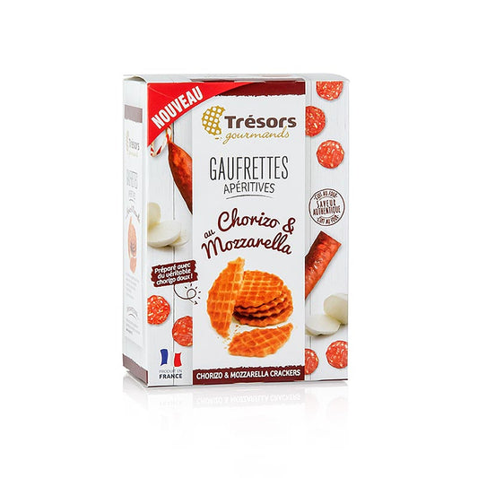 Barsnack Trésors – Gaufrettes, franska mini-våfflor med chorizo och mozzarella, 60 g