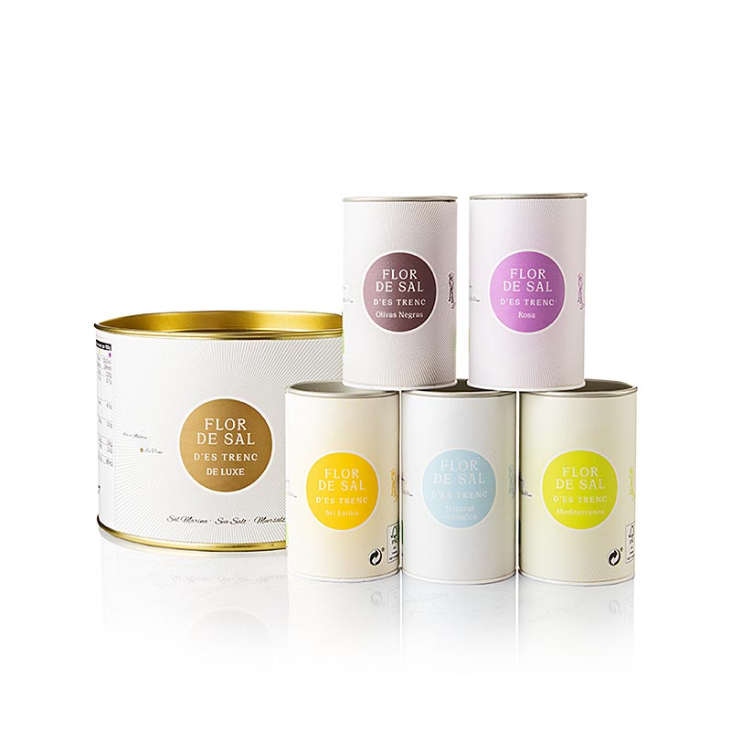 Flor de Sal d´es Trenc – Deluxe-set (curry, ros, oliver, örter, naturell), ekolo, 250 g, 5 x 50g