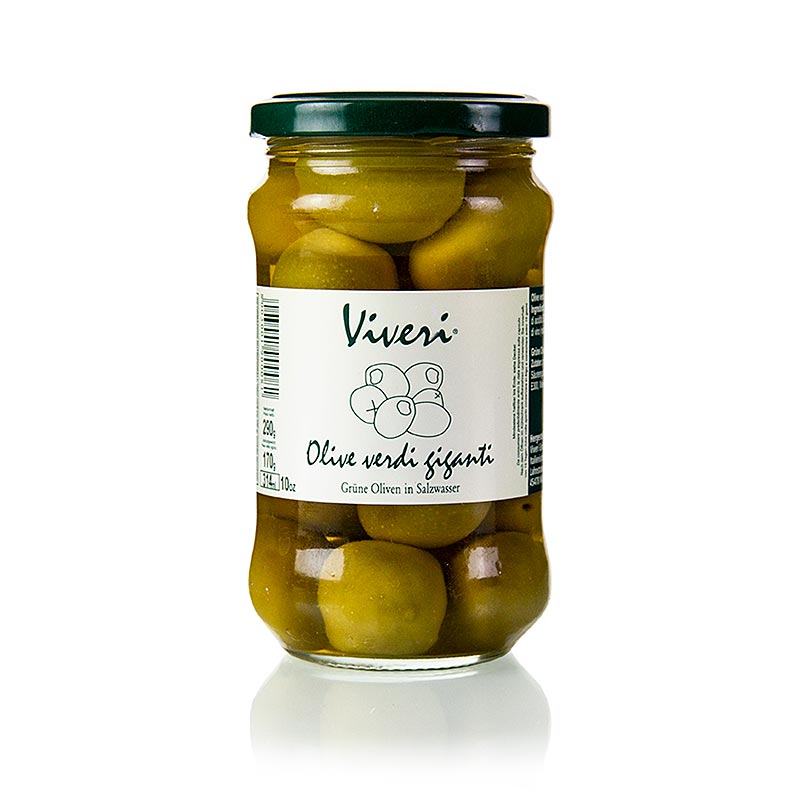 Gröna oliver, med kärna, Gigante, i lag, Viveri, 290 g
