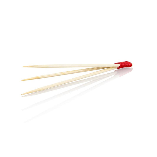 Bambuspinnar, med 3 tänder, rött band, 9 cm, 100 st
