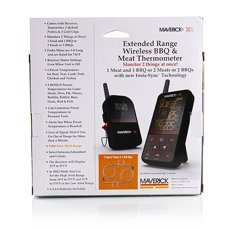 Digitalt termometerset "Wireless BBQ & Meat", XR-40 (trådlöst), Maverick, 1 st