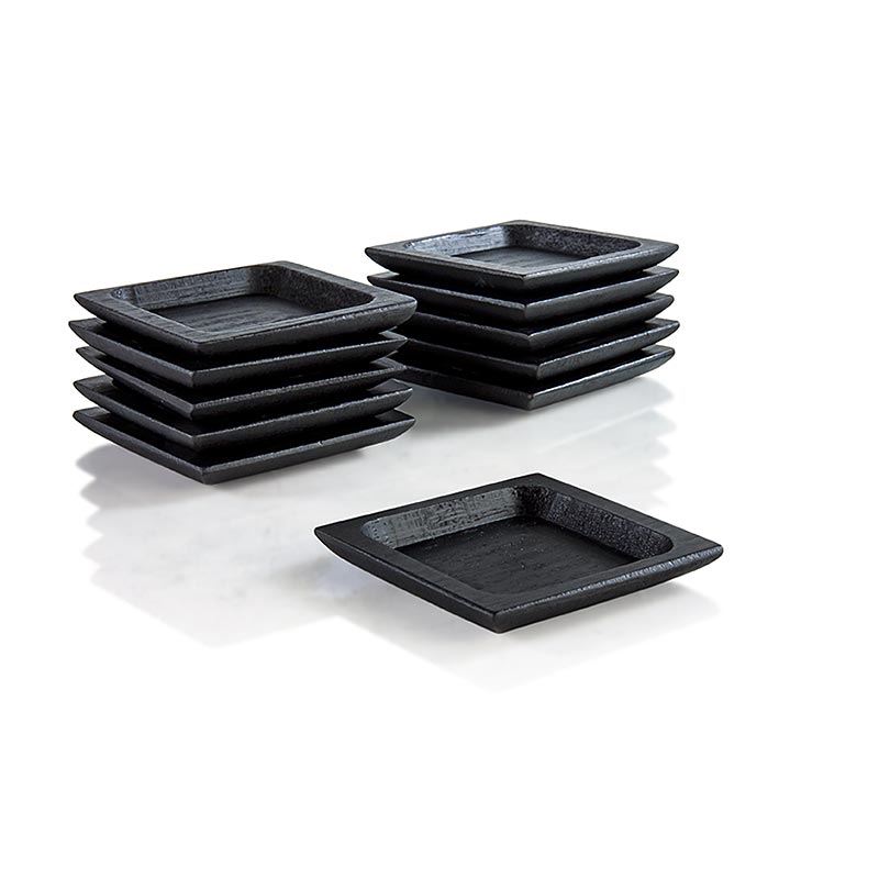 Återanvändbar bambuskål svart, platt & massiv, kvadratisk 6x6 cm, diskmaskinssäk, 25 St