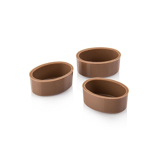 Ovala chokladskal, helmjölk, 32/33 mm x 22/24 mm, 13 mm höga, Läderach, 2,352 kg