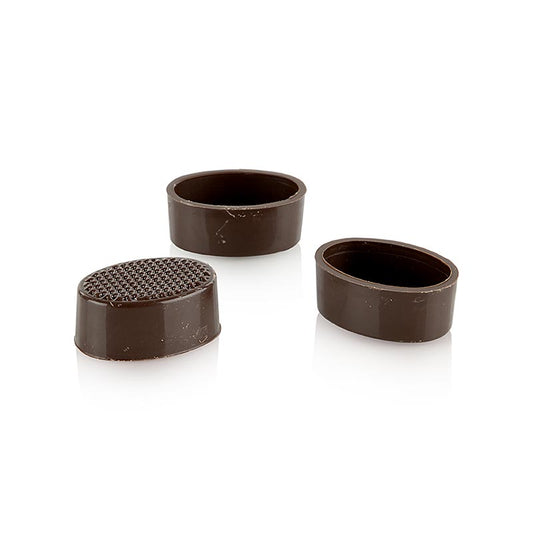 Ovala skal, mörk choklad, 32/33 mm x 22/24 mm, 13 mm höga, Läderach, 2,352 kg