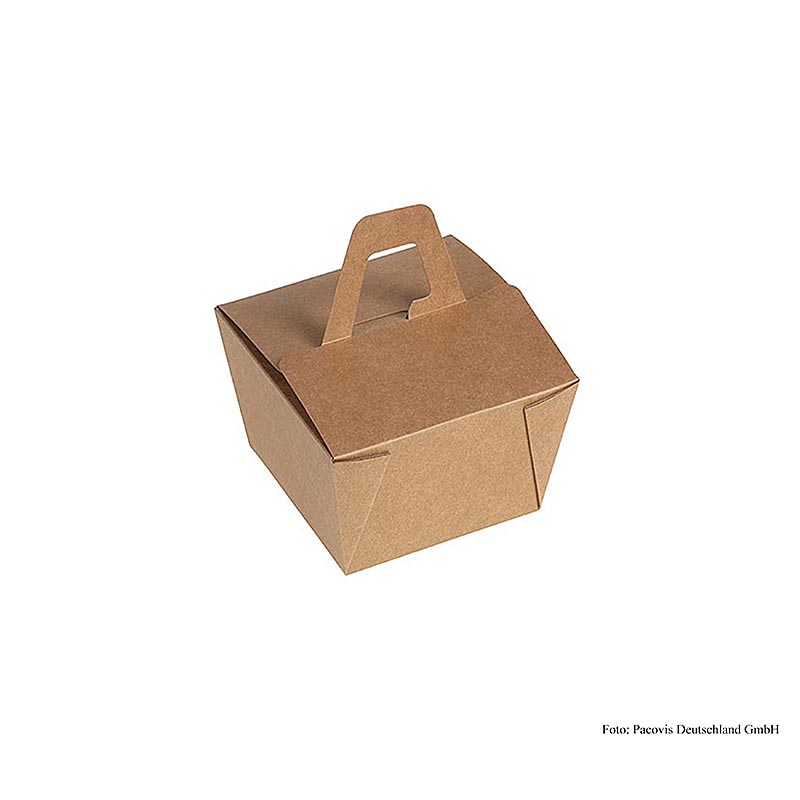 Engångs Naturesse Take Away-låda, med handtag, kraftpapper/PLA, 9x9x6,5 cm, 450 St